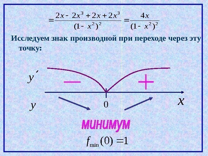 Исследовать 2 1 x 2. Знак производной.