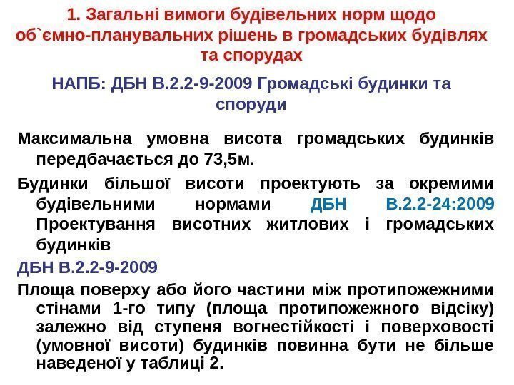 НАПБ: ДБН В. 2. 2 -9 -2009 Громадські будинки та споруди Максимальна умовна висота