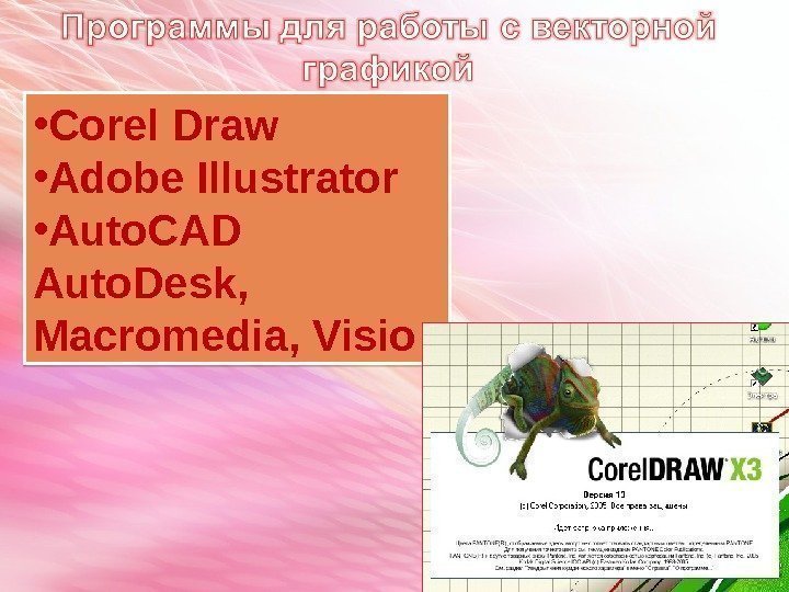  • Corel Draw • Adobe Illustrator • Auto. CAD Auto. Desk,  Macromedia,