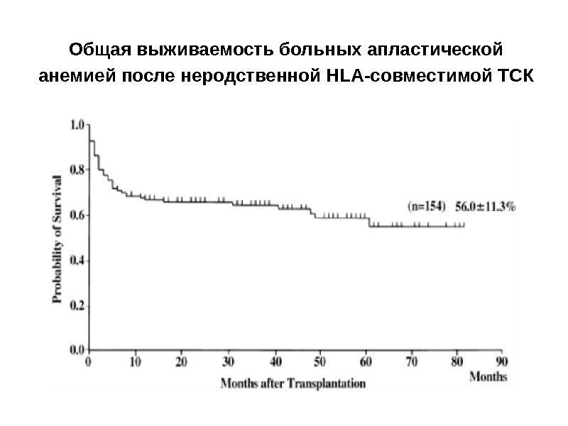 Общая выживаемость больных апластической анемией после неродственной HLA-совместимой ТСК 