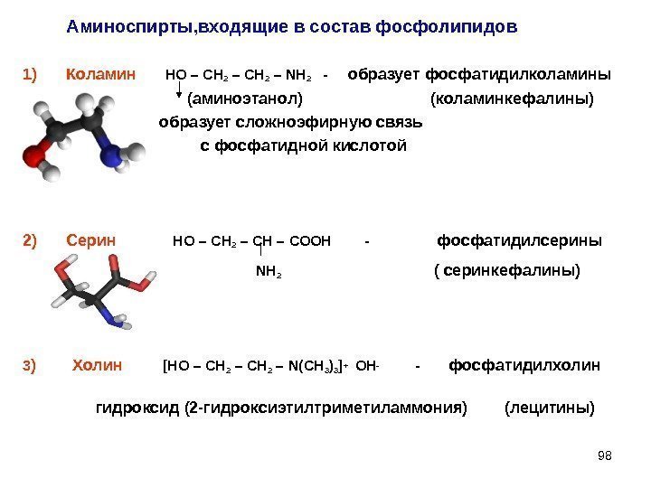 981) Коламин  НО – СН 2 – NH 2  -  образует