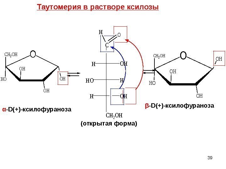 α - D(+) -ксилофураноза  β - D(+) -ксилофураноза (открытая форма)H CH 2 OH