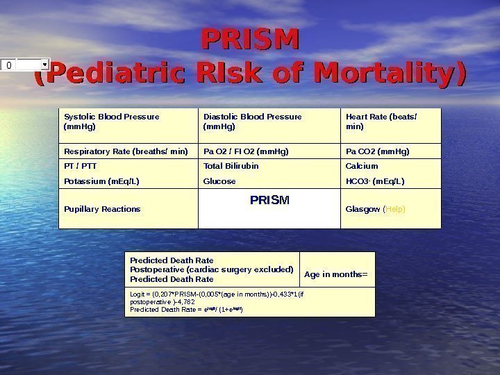 PRISM (Pediatric RIsk of Mortality)  Systolic Blood Pressure (mm. Hg) Diastolic Blood Pressure