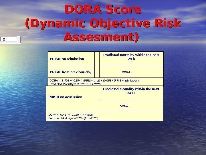 DORA Score (Dynamic Objective Risk Assesment)  PRISM on admission Predicted mortality within the