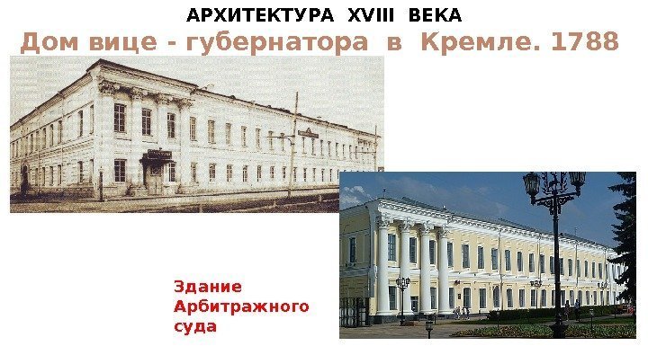 АРХИТЕКТУРА  XVIII  ВЕКА Дом вице - губернатора в Кремле. 1788  г.