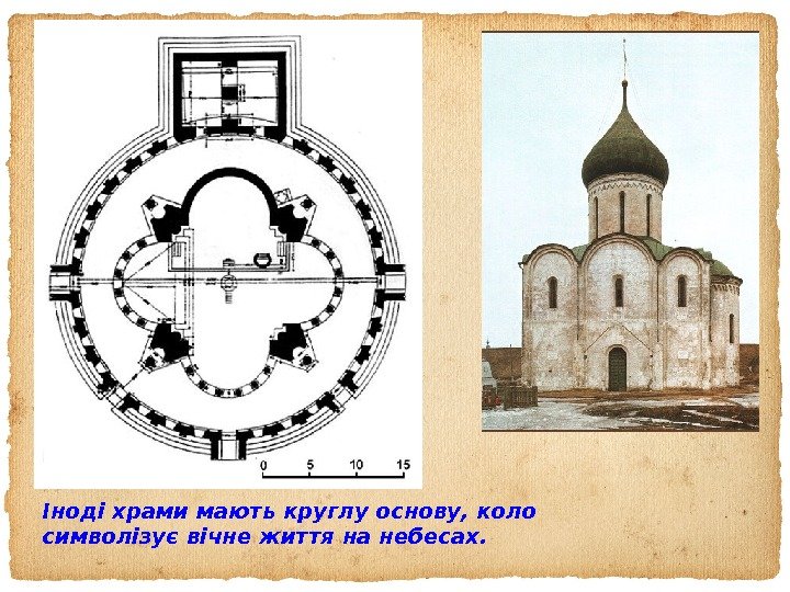 Іноді храми мають круглу основу, коло символізує вічне життя на небесах. 