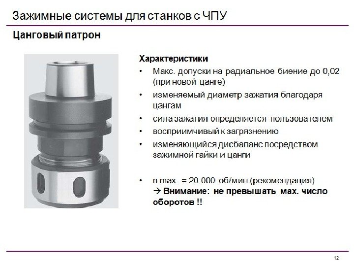 Цанговый патрон Характеристики • Макс. допуски на радиальное биение до 0, 02 (при новой