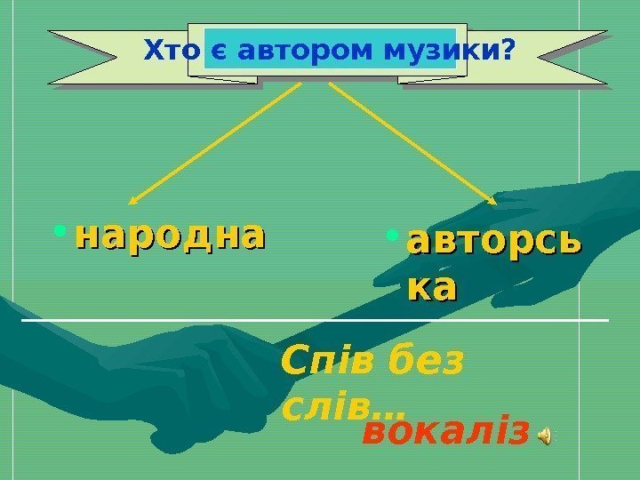   • народна • авторсь кака. Хто є автором музики? вокаліз. Спів без