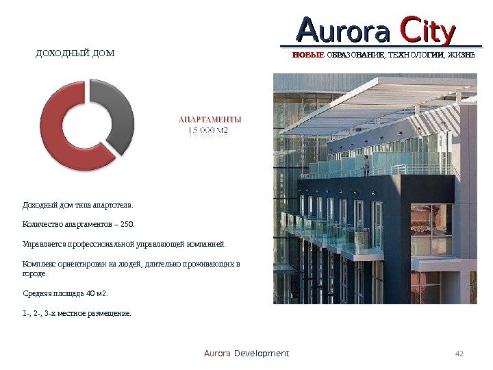 AA urora  CC ityity 42 Aurora Development. ДОХОДНЫЙ ДОМ Доходный дом типа апартотеля.