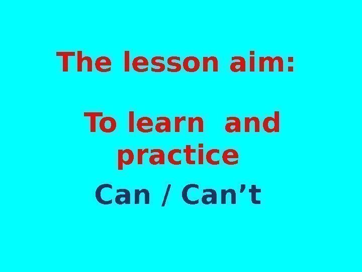 The lesson aim:  To learn and practice Can / Can’t 