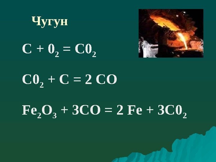 Чугун С + 0 2 = С 0 2 + С = 2 СО