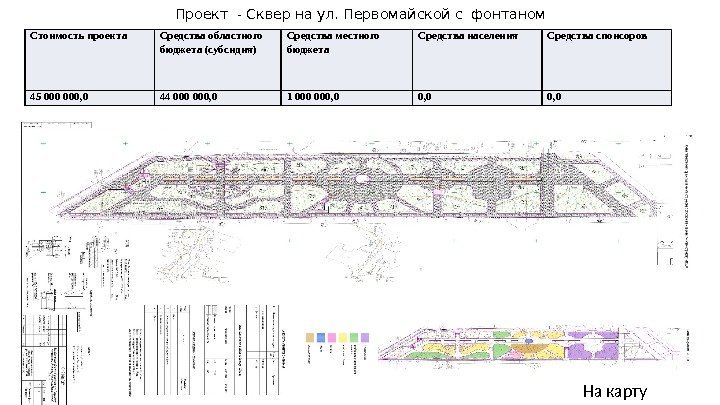 На карту. Проект - Сквер на ул. Первомайской с фонтаном Стоимость проекта Средства областного