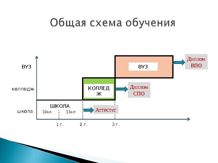 школаколледж ВУЗ 1 г. 2 г. 3 г. ШКОЛА 10 кл 11 кл КОЛЛЕД