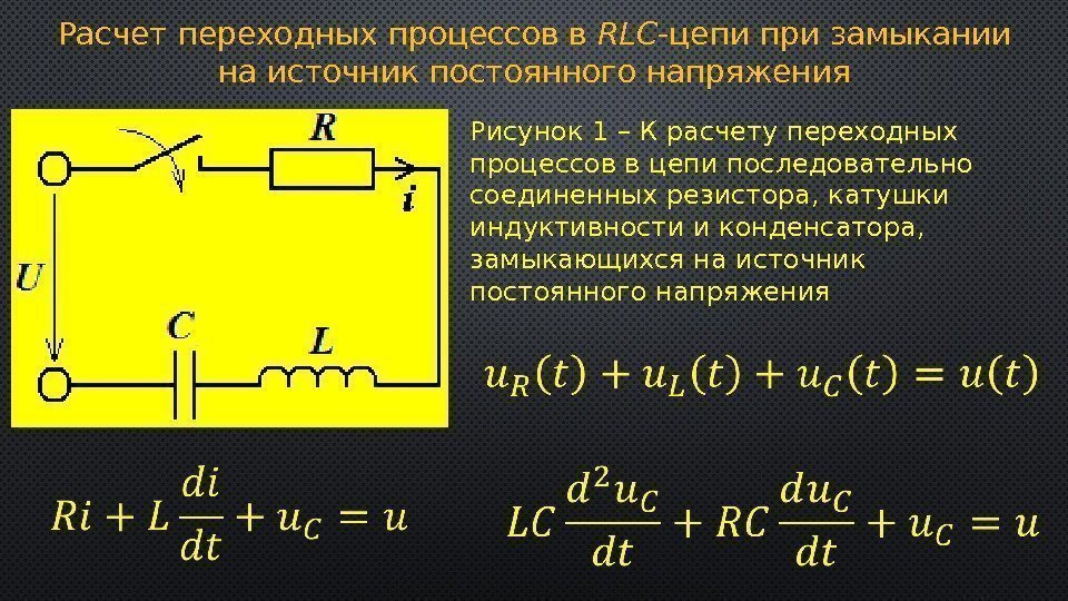 Расчет переходных процессов в RLC -цепи при замыкании на источник постоянного напряжения Рисунок 1