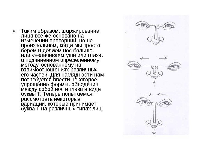  • Таким образом, шаржирование лица все же основано на изменении пропорций, но не