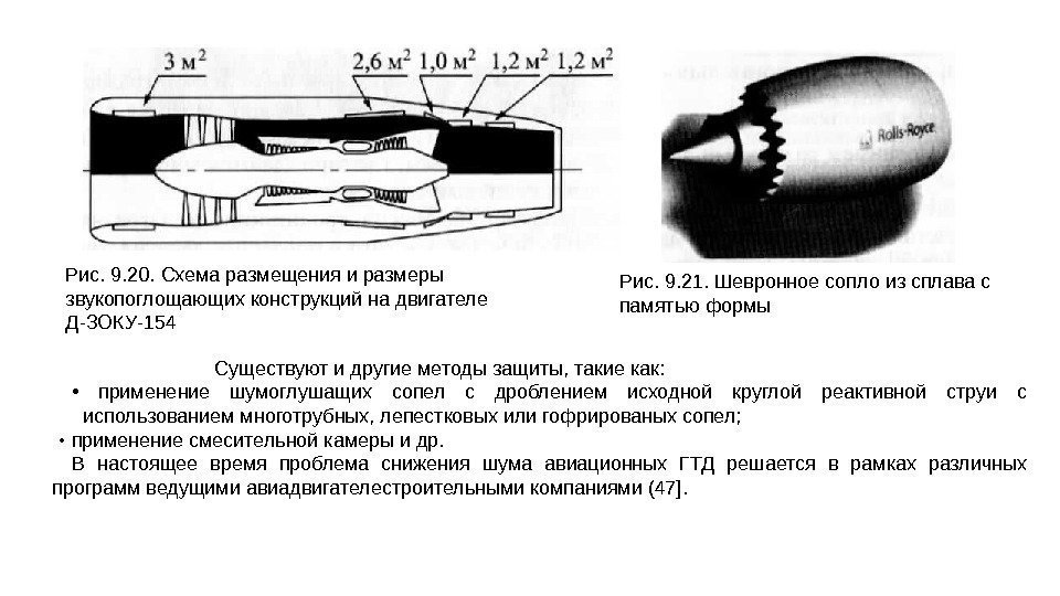 Рис. 9. 20. Схема размещения и размеры звукопоглощающих конструкций на двигателе Д-ЗОКУ-154 Рис. 9.