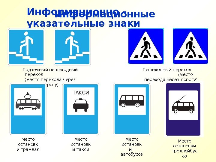 Информационно - указательные знаки Подземный пешеходный переход     (место перехода через