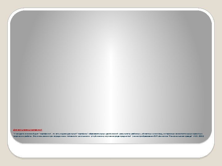 Для чего ученику портфолио? У каждого ученика будет портфолио, то есть индивидуальный портфель образовательных