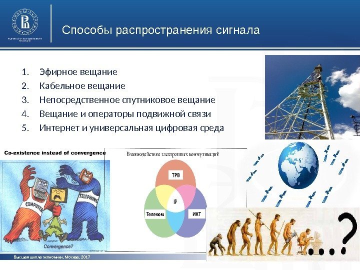 Высшая школа экономики, Москва, 2017 1. Эфирное вещание 2. Кабельное вещание 3. Непосредственное спутниковое