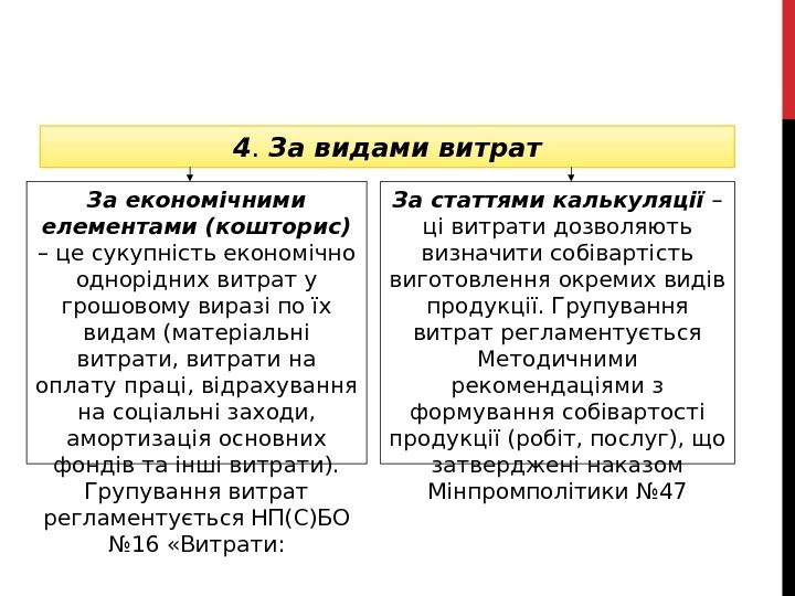 4.  За видами витрат За економічними елементами (кошторис)  – це сукупність економічно