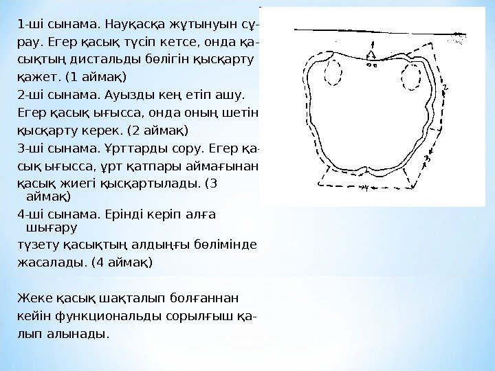 1 -ші сынама. Науқасқа жұтынуын сұ- рау. Егер қасық түсіп кетсе, онда қа- сықтың