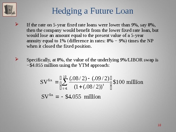 10 Hedging a Future Loan If the rate on 5 -year fixed rate loans