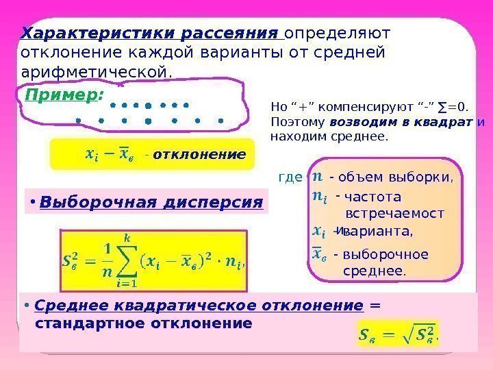 - отклонение Но “+” компенсируют “-” ∑=0. Поэтому возводим в квадрат и находим среднее.