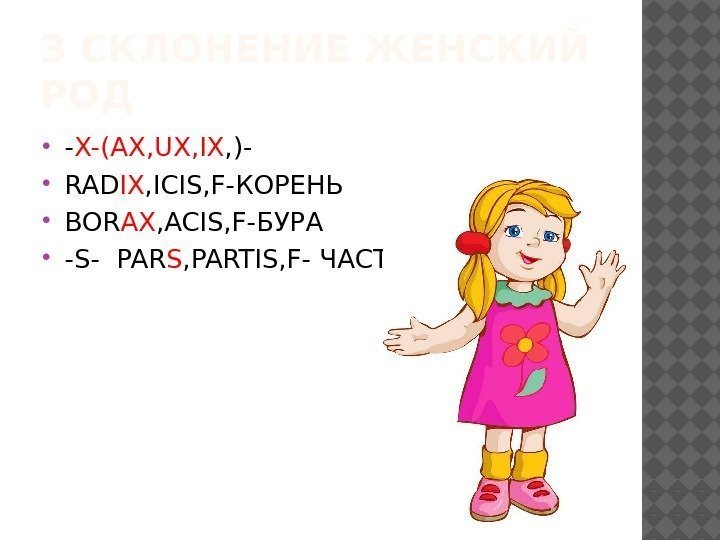 З СКЛОНЕНИЕ ЖЕНСКИЙ РОД - X-(AX, UX, IX , )- RAD IX , ICIS,