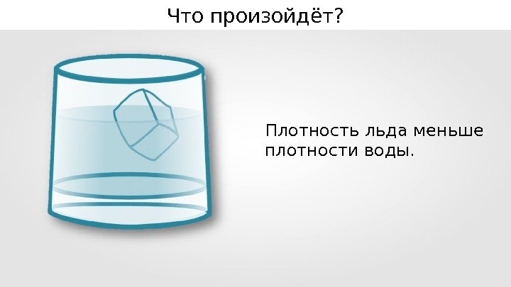 Плотность льда меньше плотности воды. Что произойдёт? 