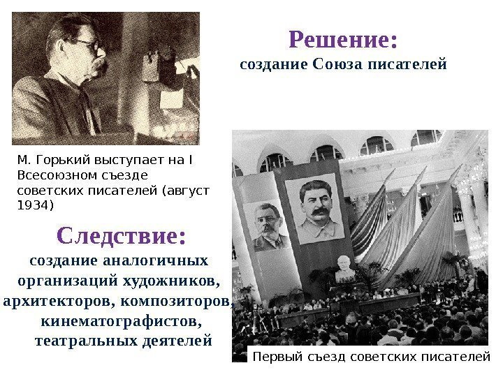М. Горький выступает на I Всесоюзном съезде советских писателей (август 1934) Первый съезд советских