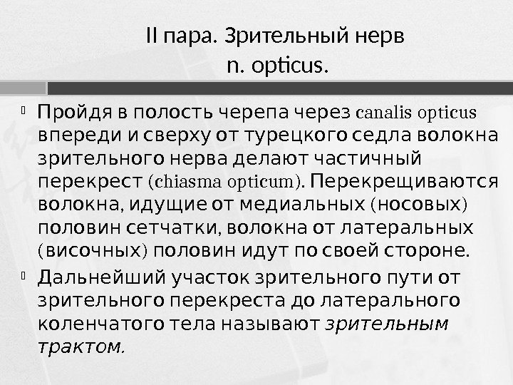    canalis opticus Пройдя в полость черепа через    впереди