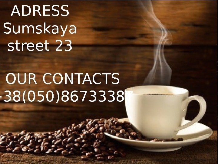 ADRESS Sumskaya street 23 OUR CONTACTS +38(050)86733387 