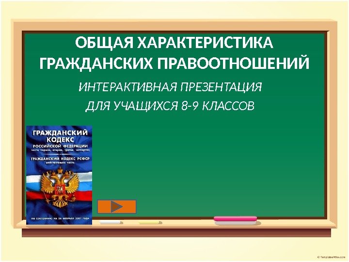 ОБЩАЯ ХАРАКТЕРИСТИКА ГРАЖДАНСКИХ ПРАВООТНОШЕНИЙ ИНТЕРАКТИВНАЯ ПРЕЗЕНТАЦИЯ ДЛЯ УЧАЩИХСЯ 8 -9 КЛАССОВ 