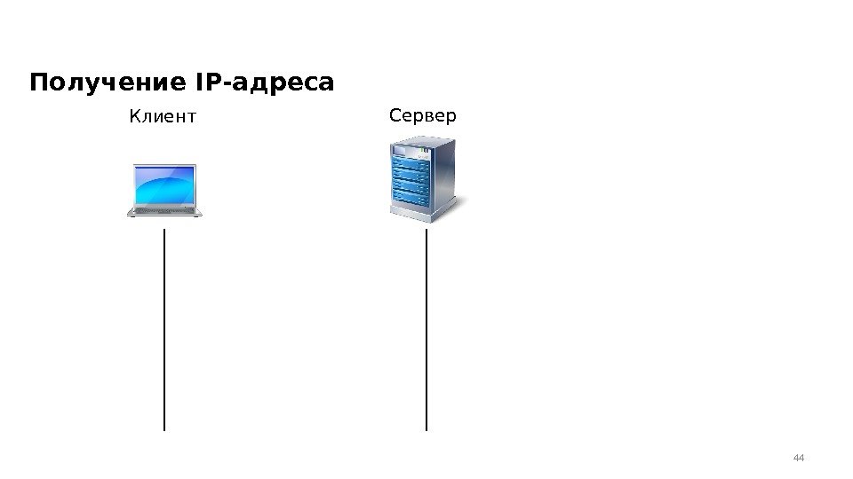 Получение IP-адреса 44 Клиент Сервер 
