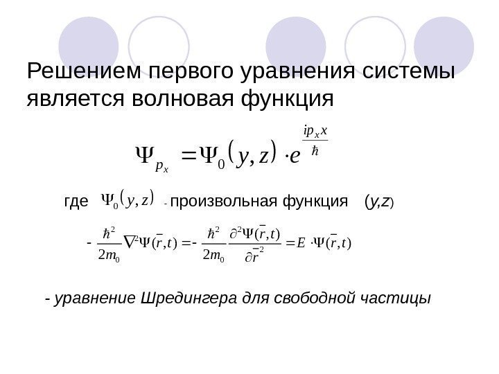 Решением первого уравнения системы является волновая функция xip p x x ezy, 0 где