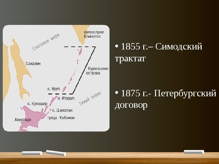  •  1855 г. – Симодский трактат •  1875 г. - Петербургский