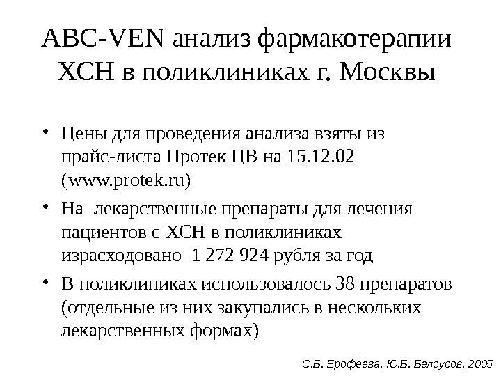 ABC-VEN анализ фармакотерапии ХСН в поликлиниках г. Москвы • Цены для проведения анализа взяты