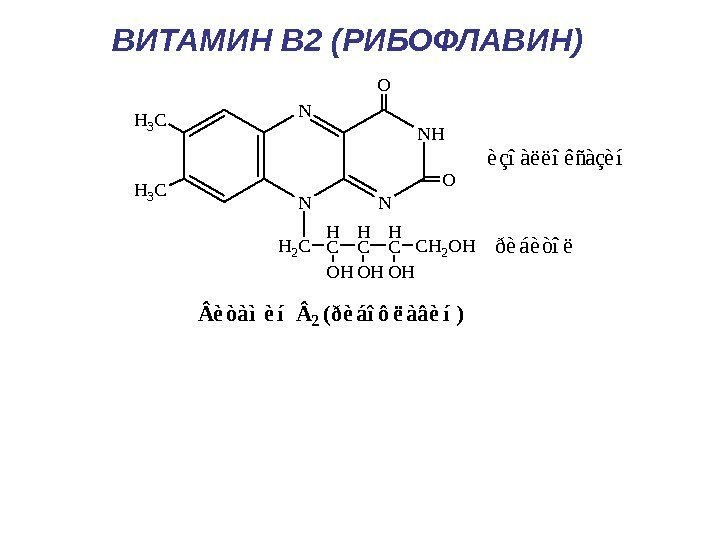 ВИТАМИН B 2 (РИБОФЛАВИН) Физиологическая суточная потребность у взрослого человека  2 -2, 5