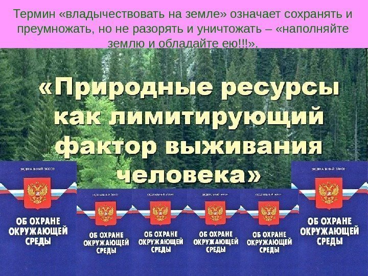 Термин «владычествовать на земле» означает сохранять и преумножать, но не разорять и уничтожать –