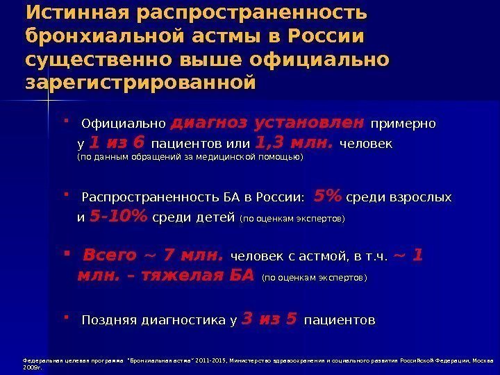 Истинная распространенность бронхиальной астмы в России существенно выше официально зарегистрированной  Официально диагноз установлен