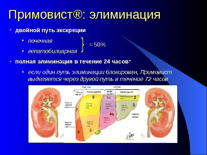  •  двойной путь экскреции • почечная • гепатобилиарная •  полная элиминация