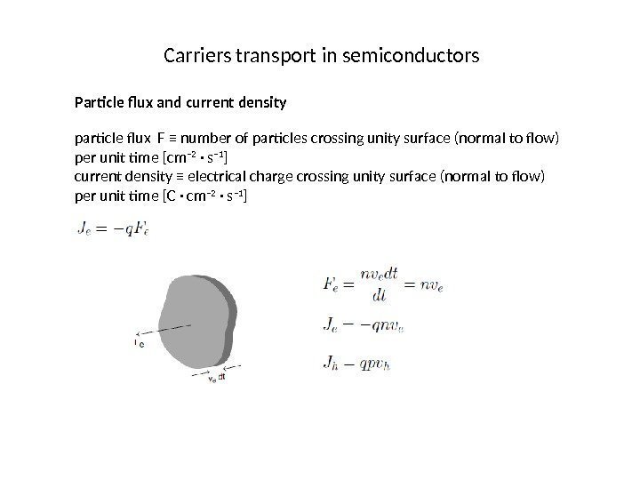 Carriers transport in semiconductors Particle flux and current density particle flux F ≡ number