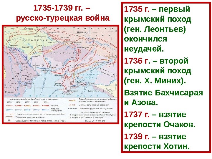 1735 -1739 гг. – русско-турецкая война 1735 г.  – первый крымский поход (ген.