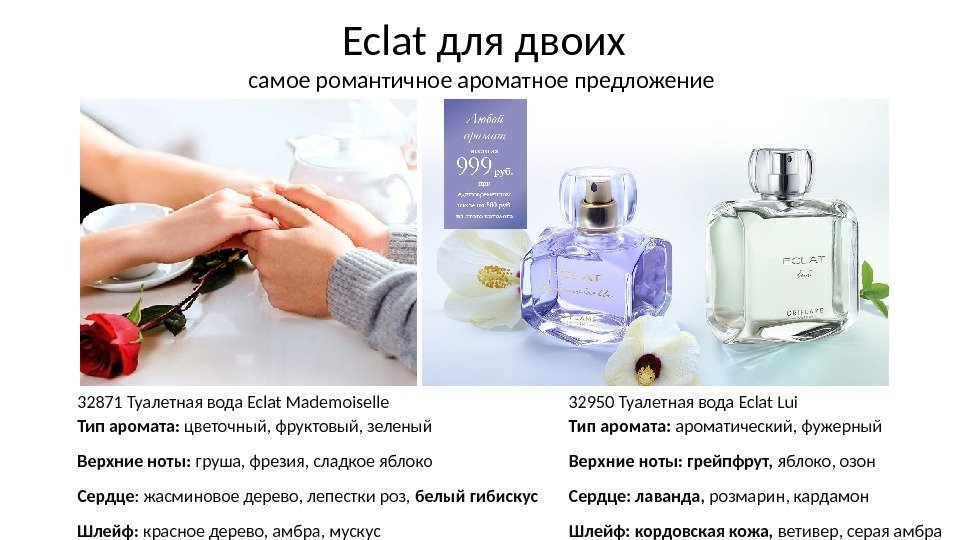 Eclat для двоих самое романтичное ароматное предложение 32871 Туалетная вода Eclat Mademoiselle Тип аромата:
