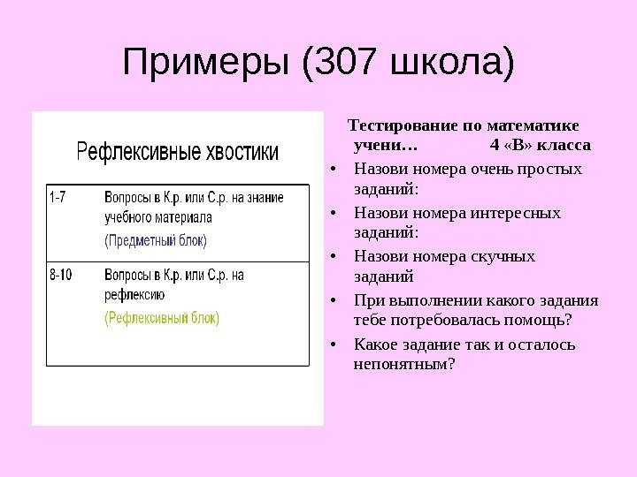 Примеры (307 школа) Тестирование по математике учени…    4 «В» класса •