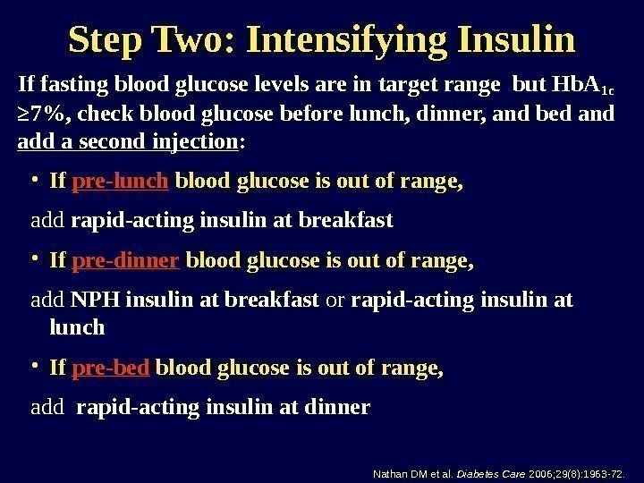 Step Two: Intensifying Insulin If fasting blood glucose levels are in target range but