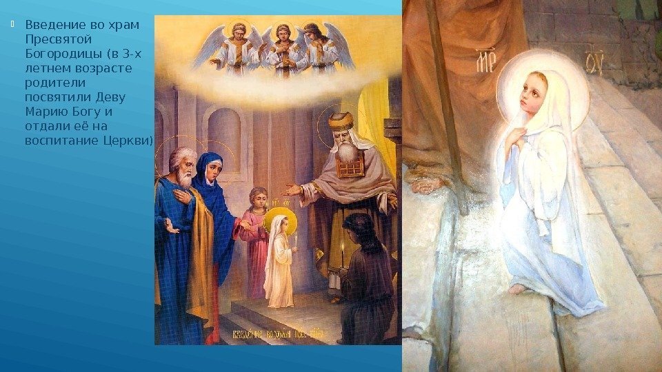  Введение во храм Пресвятой Богородицы (в 3 -х летнем возрасте родители посвятили Деву