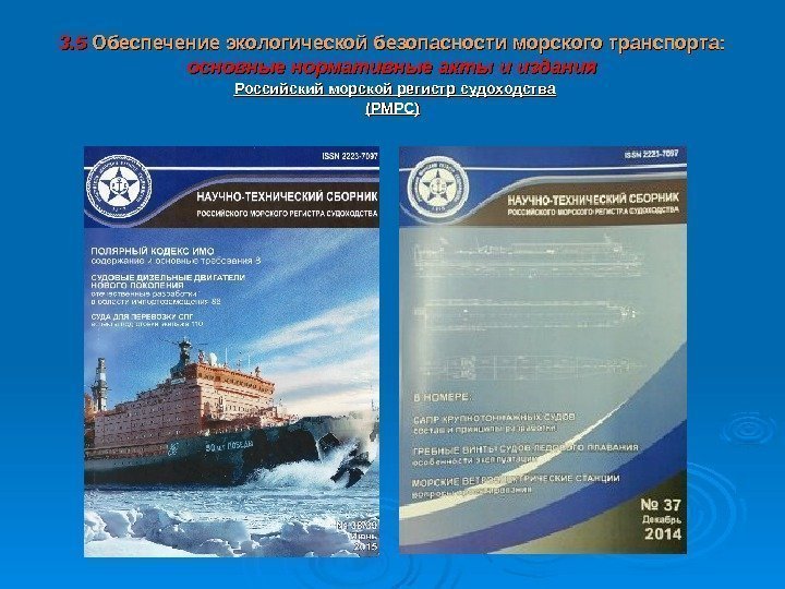 33. 5. 5 Обеспечение экологической безопасности  морского транспорта: основные нормативные акты и издания