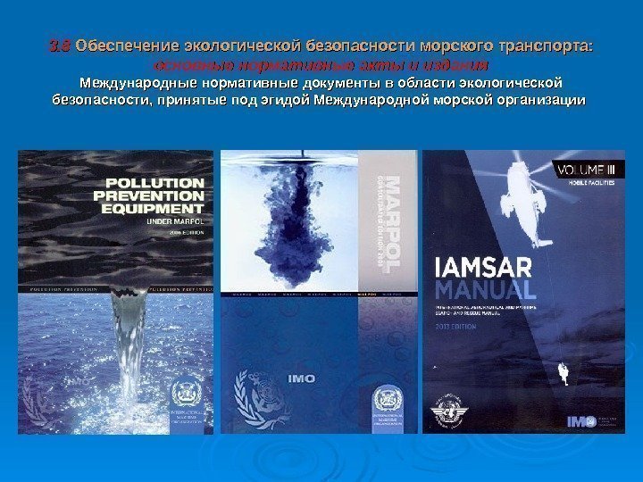 3. 8 Обеспечение экологической безопасности  морского транспорта: основные нормативные акты и издания Международные