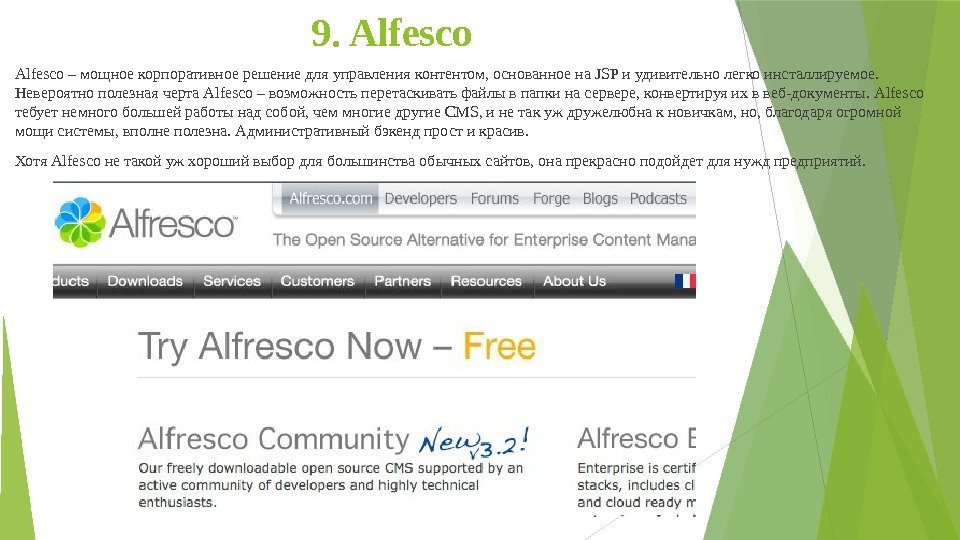 9. Alfesco – мощное корпоративное решение для управления контентом, основанное на JSP и удивительно